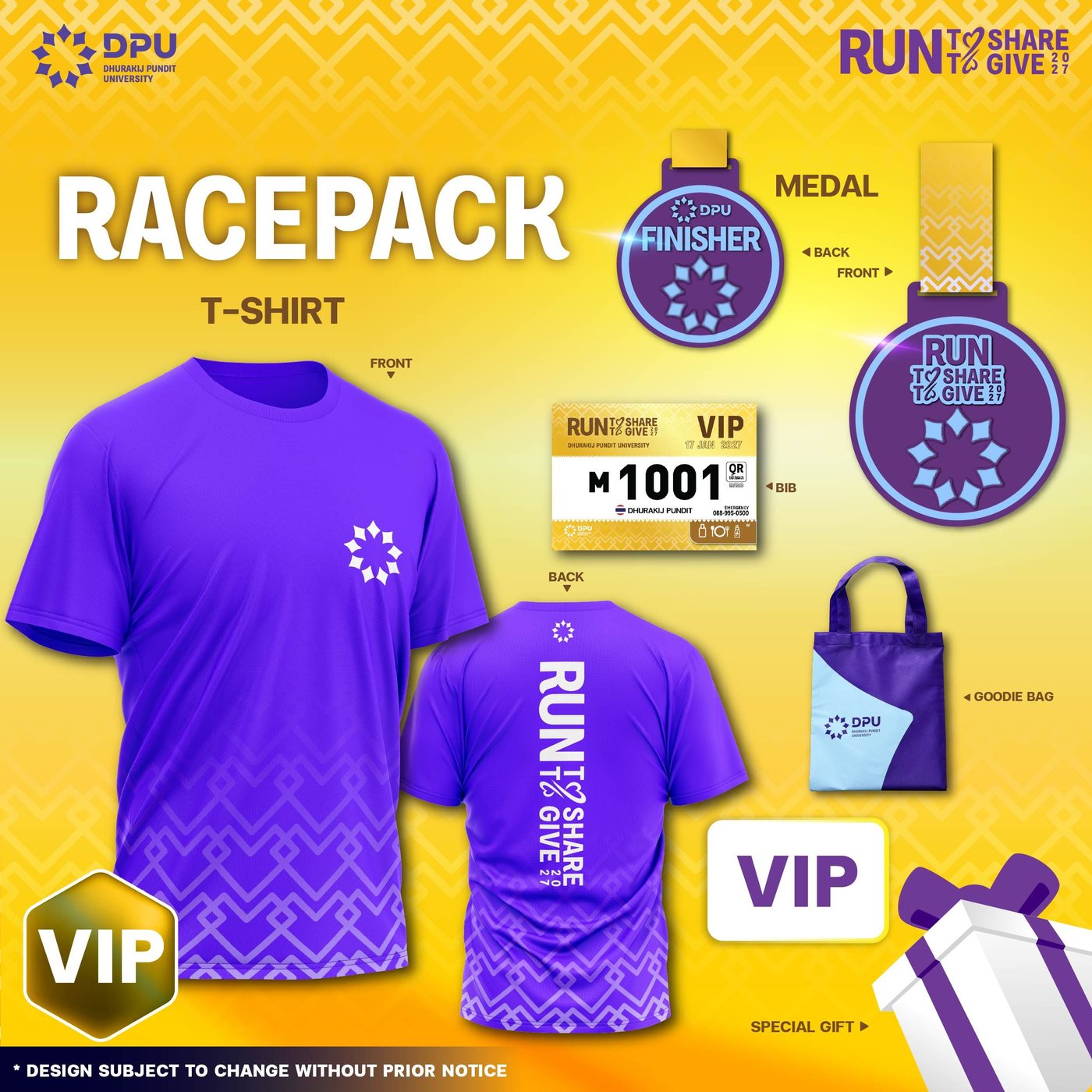 Race Pack VIP — เสื้อ เหรียญ BIB Goodie Bag และของขวัญพิเศษ